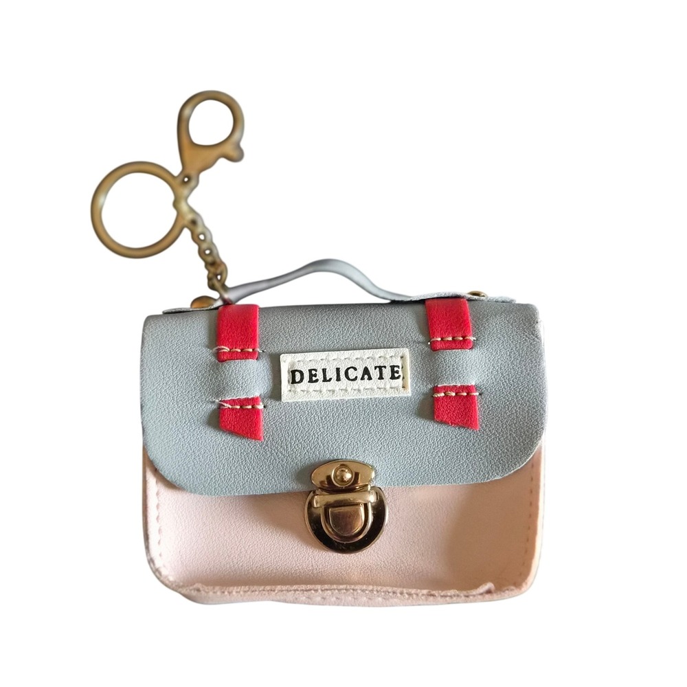 Mini Satchel Keychain Coin Purse Pink Grey Delicate Faux Leather Bag Charm